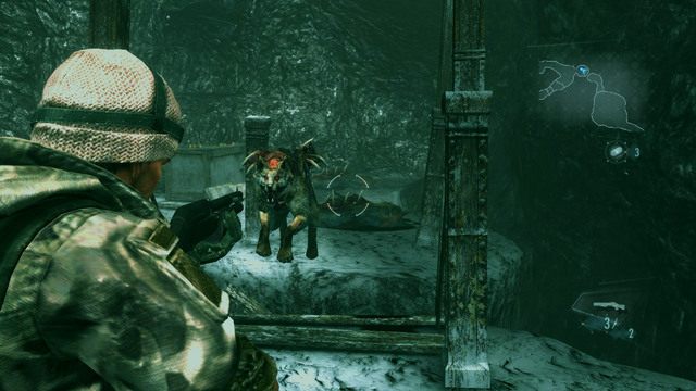 Za małym drewnianym mostkiem pojawią się trzy wilki - Podwójna zagadka - część I | Epizod 2 | Resident Evil Revelations - Resident Evil: Revelations - poradnik do gry