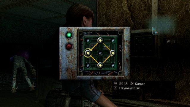 Na początku przemieść kółko na górze w lewo, a następnie na jego miejscu wstaw kółko z dołu - Podwójna zagadka - część II | Epizod 2 | Resident Evil Revelations - Resident Evil: Revelations - poradnik do gry