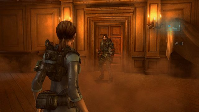 Zza drzwi po lewej wyjdzie twój partner, za którym musisz podążać - Podwójna zagadka - część II | Epizod 2 | Resident Evil Revelations - Resident Evil: Revelations - poradnik do gry