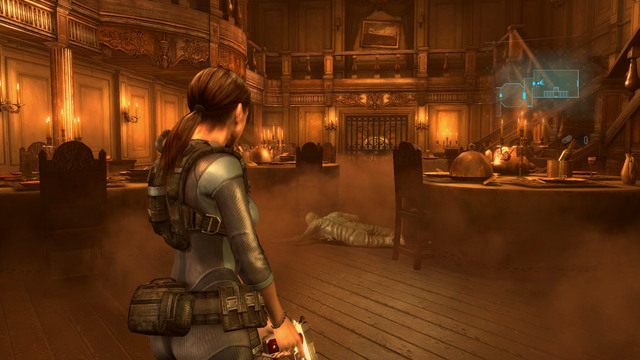 Gdy dokonasz możliwych zmian, wyjdź na zewnątrz i wróć z powrotem do jadalni - Podwójna zagadka - część II | Epizod 2 | Resident Evil Revelations - Resident Evil: Revelations - poradnik do gry