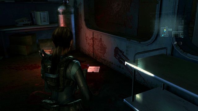 Gdy dotrzesz do miejsca, gdzie zamordowano kobietę, zbadaj leżący na ziemi dziennik - Koszmar powraca | Epizod 4 | Resident Evil Revelations - Resident Evil: Revelations - poradnik do gry