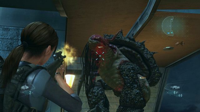 Będziesz miał wtedy kilka sekund na strzelanie w jego nieopancerzoną głowę lub odwłok - Kot i Mysz - część II | Epizod 6 | Resident Evil Revelations - Resident Evil: Revelations - poradnik do gry