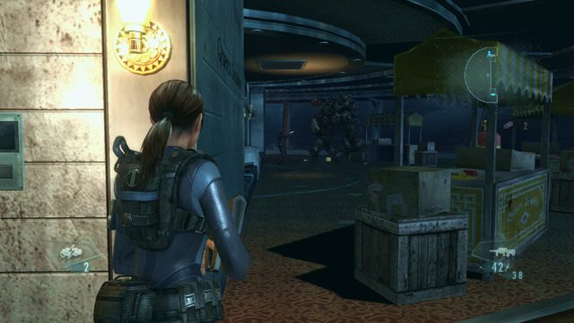 Jeśli uniki nie wychodzą ci najlepiej, możesz też chować się za ścianami na obydwu końcach sali - Kot i Mysz - część II | Epizod 6 | Resident Evil Revelations - Resident Evil: Revelations - poradnik do gry