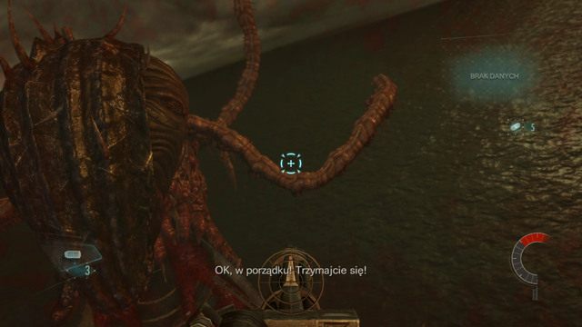 Gdy bestia zostanie ogłuszona, trafisz na pokład helikoptera skąd będziesz musiał ponownie strzelać w zabójcze macki - Objawienia - część I | Epizod 11 | Resident Evil Revelations - Resident Evil: Revelations - poradnik do gry