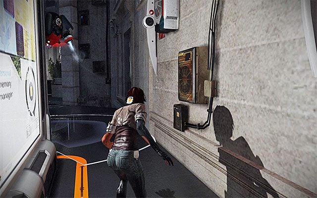 Pierwszego drona bojowego możesz ominąć ustawiając się w bocznym obszarze i odczekując aż przeleci obok Nilin - Przeprawa przez zniszczoną rotundę | Epizod 5 w Remember Me - Remember Me - poradnik do gry