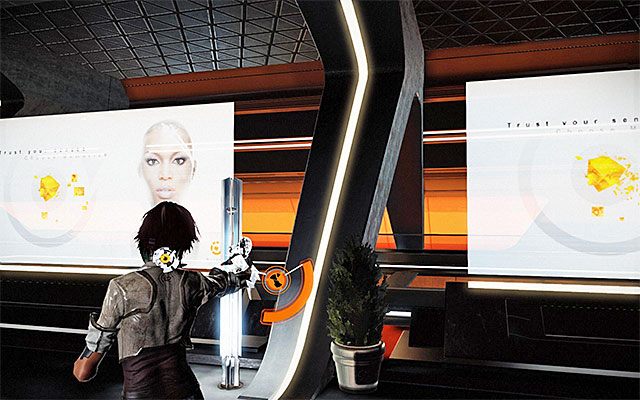 Wejdź do budynku i zajmij się dokładnym zbadaniem pierwszej dużej sali, albowiem do odnalezienia jest w tym miejscu pokazany na dołączonym screenie pasożyt (Scaramech) - Dotarcie do miejsca pobytu Scylli Cartier-Wells | Epizod 5 w Remember Me - Remember Me - poradnik do gry