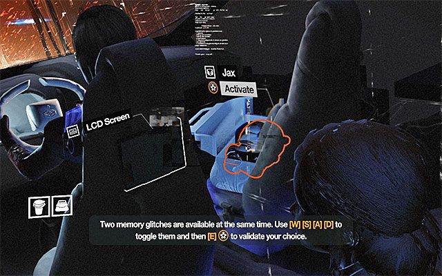 Po wznowieniu odtwarzania wyczekuj momentu ponownego oznaczenia przez grę dwóch zakłóceń (screen 1) - Zmodyfikowanie wspomnień Scylli Cartier-Wells | Epizod 5 w Remember Me - Remember Me - poradnik do gry