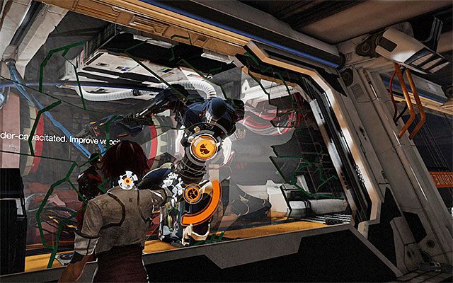 Podejdź do rozbitej szklanej ściany z pokazanym na powyższym screenie uszkodzonym robotem AV-78 Zorn - Wytropienie doktora Quaida | Epizod 6 w Remember Me - Remember Me - poradnik do gry