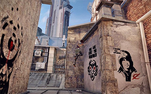 Przesuń się maksymalnie w lewo, doskakując do zlokalizowanego po lewej stronie gzymsu - Dotarcie do rotundy świętego Michała | Epizod 2 w Remember Me - Remember Me - poradnik do gry