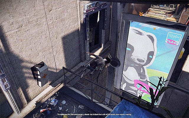 Wespnij się i ruszaj prosto, przeskakując nad murkiem i wysłuchując krótkiej rozmowy z Edgeem - Przeprawa przez drugą część slumsów | Epizod 3 w Remember Me - Remember Me - poradnik do gry