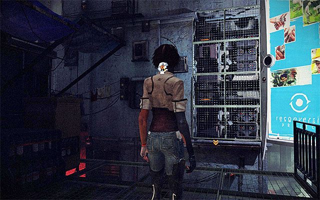 Wysłuchaj rozmowy z Tommym i użyj Spammera na nowo odblokowanych drzwiach wyjściowych z magazynu - Dotarcie do baru Tommyego | Epizod 3 w Remember Me - Remember Me - poradnik do gry