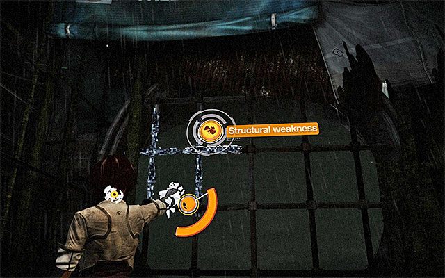 Skorzystaj w razie potrzeby z punktu medycznego (SAT Hatch), po czym namierz fragment okratowania i użyj na nim odblokowanego niedawno ataku Junk Bolt (prawy przycisk myszy w trybie celowania) - Odnalezienie Johnnyego Greenteetha | Epizod 3 w Remember Me - Remember Me - poradnik do gry