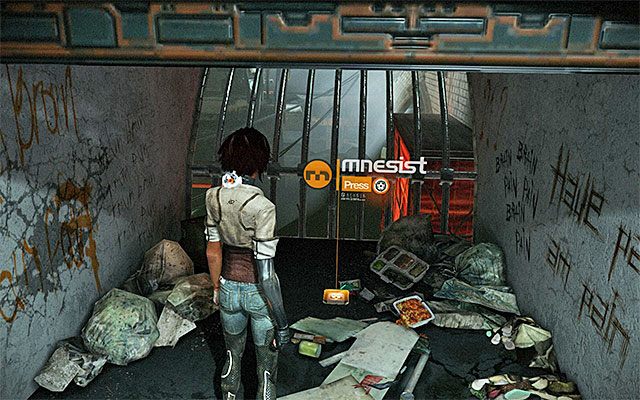 Zatrzymaj się przy punkcie medycznym (SAT Hatch) i skorzystaj z niego jeśli Nilin odniosła obrażenia, po czym wznów przemarsz wąskimi korytarzami - Wydostanie się ze stacji metra | Epizod 3 w Remember Me - Remember Me - poradnik do gry
