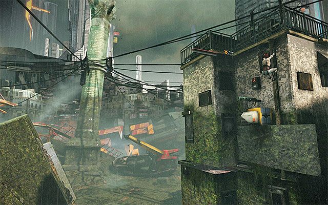 Wykonaj skok w stronę nowej interaktywnej krawędzi, po czym doskocz do lewego gzymsu - Dotarcie w okolice wejścia do Twierdzy w Bastylii | Epizod 3 w Remember Me - Remember Me - poradnik do gry