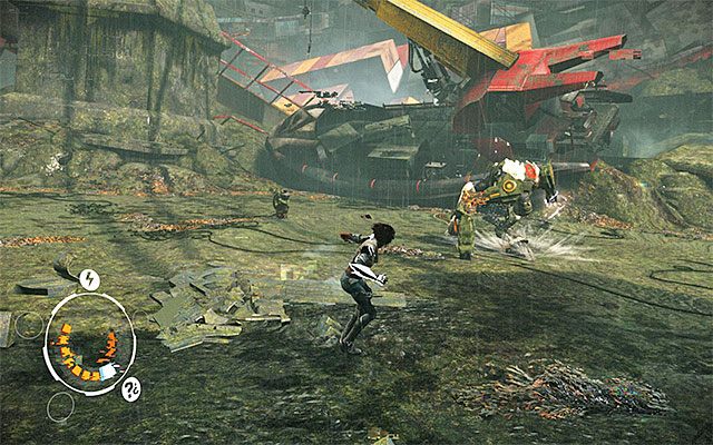 Pierwsza część pojedynku zakończy się w momencie całkowitego zniszczenia lewej górnej kończyny robota - Pojedynek z bossem - AV-78 Zorn | Epizod 3 w Remember Me - Remember Me - poradnik do gry