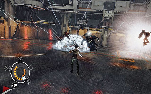 Wraz z awansowaniem do drugiej części bitwy na dziedzińcu pojawią się zwykli strażnicy (Prison Enforcer), wartownicy z tarczami (Heavy Prison Enforcer) oraz dwa nowe roboty Nephilim (AV-48N Nephilim) - Dotarcie do serwerów pamięci Twierdzy w Bastylii | Epizod 4 w Remember Me - Remember Me - poradnik do gry