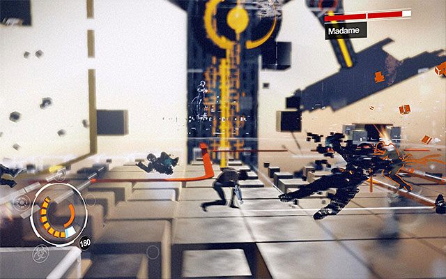 W celu rozpoczęcia zadawania Madame obrażeń musisz najpierw sprowadzić ją na ziemię - Pojedynek z bossem - Madame | Epizod 4 w Remember Me - Remember Me - poradnik do gry