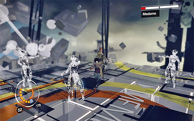 Jeśli chodzi o samą Madame, najpoważniejsze utrudnienie daje o sobie znać w momencie sprowadzenia jej na ziemię, albowiem na planszy pojawiają się jej klony - Pojedynek z bossem - Madame | Epizod 4 w Remember Me - Remember Me - poradnik do gry