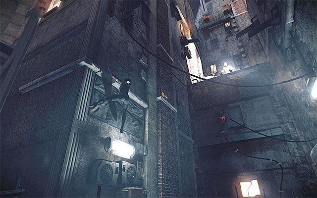 Zaczekaj aż Nilin złapie się gzymsu i zacznij przesuwać się w prawo, doskakując do prawej krawędzi, a następnie do tej zlokalizowanej powyżej - Ucieczka przed myśliwcem kapitana Tracea | Epizod 5 w Remember Me - Remember Me - poradnik do gry