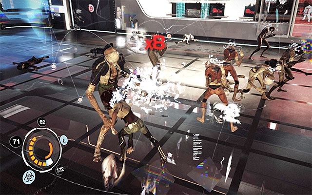 Po tym jak ogłuszyłeś rozwinięte mutanty szybko do nich podbiegaj, atakując je z użyciem najsilniejszych kombinacji lub odpalając takie specjalne ataki jak Furia Sensen czy Bomba logiczna - Poskładanie w całość wspomnień kapitana Tracea | Epizod 7 w Remember Me - Remember Me - poradnik do gry