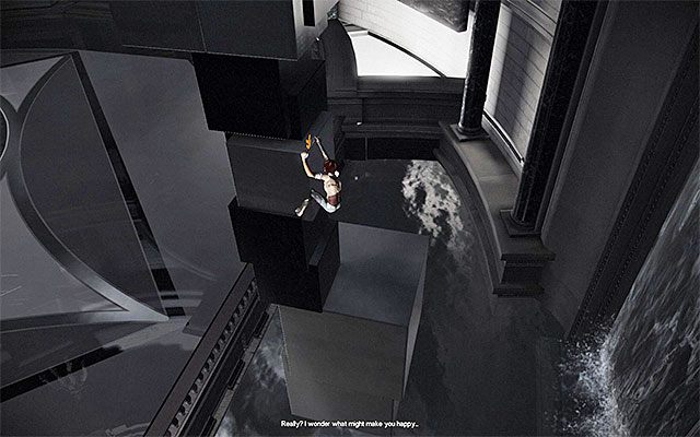 Przesuń się w prawo i puść krawędzi, tak by bezpiecznie dolecieć do tej, która znajduje się nieco niżej - Dotarcie do miejsca pobytu Charlesa Cartiera-Wellsa | Epizod 8 w Remember Me - Remember Me - poradnik do gry