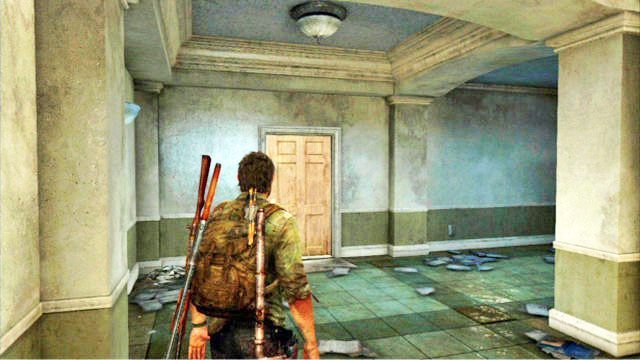 Po spotkaniu z Henrym i jego bratem, zejdź po schodach piętro niżej, a następnie otwórz zamknięte drzwi przy pomocy noża - Pittsburgh | Komiksy w The Last of Us - The Last of Us - poradnik do gry
