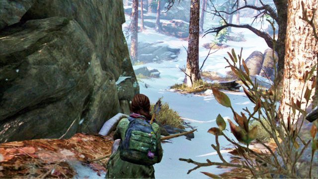 Po rozpoczęciu etapu schyl się i powoli zacznij śledzić widzianego wcześniej jelenia - Polowanie | Kurort nad jeziorem | Solucja The Last of Us - The Last of Us - poradnik do gry