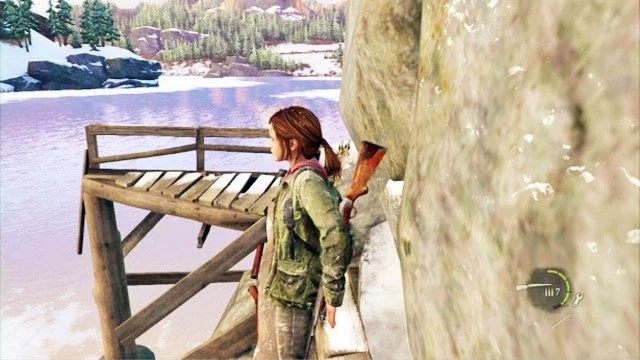 Dalsza droga prowadzi po stopniach do zerwanego pomostu - Polowanie | Kurort nad jeziorem | Solucja The Last of Us - The Last of Us - poradnik do gry