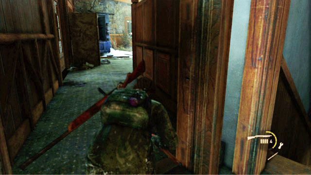 Przeszukując wszystkie pomieszczeni powinieneś natknąć się na zamknięte drzwi - Polowanie | Kurort nad jeziorem | Solucja The Last of Us - The Last of Us - poradnik do gry