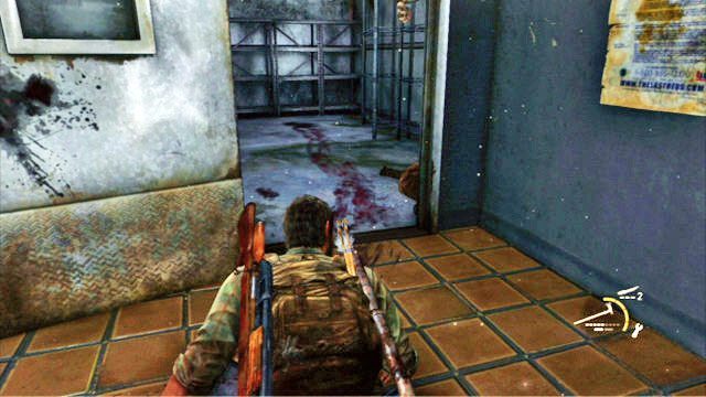 Pierwszego przeciwnika zabij po cichu, a jak natkniesz się na kolejnego, poczekaj, aż wejdzie do małego magazyny - Dzielnica biznesowa i Ucieczka z miasta (Pittsburgh) | Artefakty i nieśmiertelniki - The Last of Us - poradnik do gry