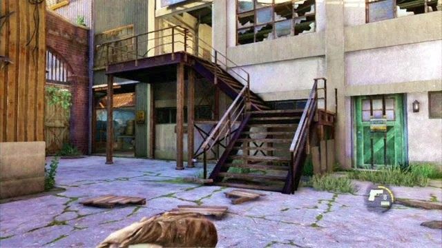 Będziesz mógł wtedy udusić pierwszego i wejść na górę, by bez problemu wyeliminować drugiego - Slumsy (mapa) | Prolog i Strefa kwarantanny | Solucja The Last of Us - The Last of Us - poradnik do gry