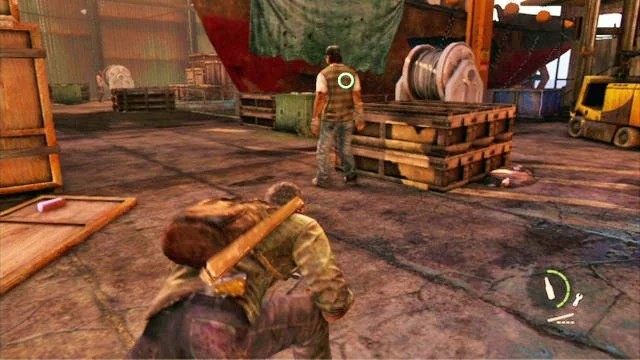 Drugi stanie się wtedy bardzo łatwym celem - stoi poza zasięgiem wzroku swojego ostatniego towarzysza - Slumsy (mapa) | Prolog i Strefa kwarantanny | Solucja The Last of Us - The Last of Us - poradnik do gry