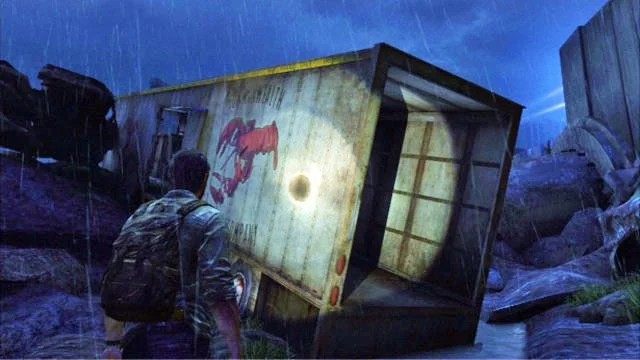 Gdy znajdziesz się na powierzchni, idź dalej prosto, przechodząc przez pustą przyczepę ciężarówki - Na zewnątrz | Peryferia | Solucja The Last of Us - The Last of Us - poradnik do gry