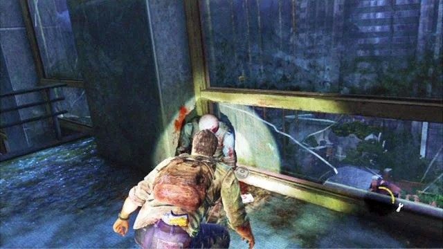 Wdrap się na nią, jak tylko klikacz się odwróci, a następnie podnieś apteczkę leżącą przy ciele żołnierza - Śródmieście (mapa) | Peryferia | Solucja The Last of Us - The Last of Us - poradnik do gry