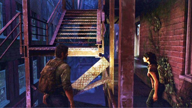 Musisz tam porozmawiać z Tess, a następnie wdrapać się schodami przeciwpożarowymi na dach - Muzeum | Peryferia | Solucja The Last of Us - The Last of Us - poradnik do gry