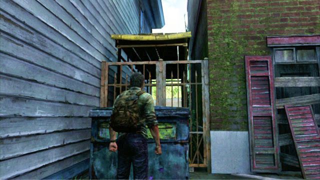 Aby dostać się na górę, musisz przesunąć stojący niedaleko kontener - Budynek ratusza (mapa) | Peryferia | Solucja The Last of Us - The Last of Us - poradnik do gry