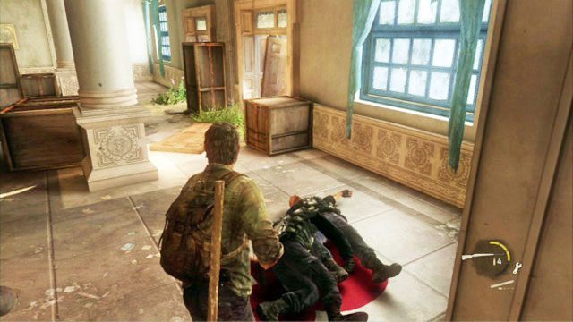 W budynku pozostało tylko trzech żołnierzy i bez problemu możesz ich zabić zdobytym wcześniej karabinem - Budynek ratusza (mapa) | Peryferia | Solucja The Last of Us - The Last of Us - poradnik do gry