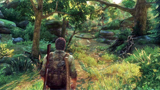 Po rozpoczęciu etapu idź cały czas prosto, wybierając na rozwidleniu ścieżkę w prawo - Las | Miasteczko Billa | Solucja The Last of Us - The Last of Us - poradnik do gry