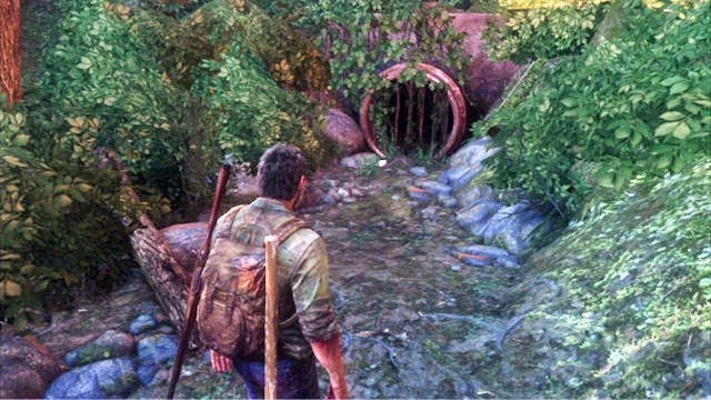 Wszystkie drogi prowadzą w to samo miejsce, ale idąc w prawo znajdziesz dodatkowe suplementy oraz materiały - Las | Miasteczko Billa | Solucja The Last of Us - The Last of Us - poradnik do gry