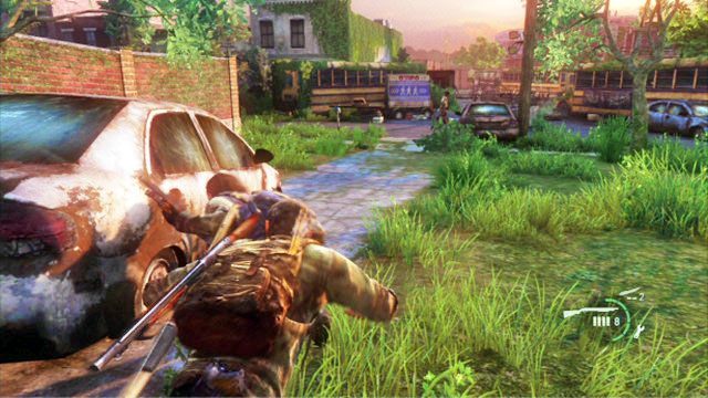 Twoim zdaniem jest zabicie wszystkich wrogów, ale zanim zaczniesz strzelać z broni palnej, warto zabić kilku po cichu - Cmentarz | Miasteczko Billa | Solucja The Last of Us - The Last of Us - poradnik do gry