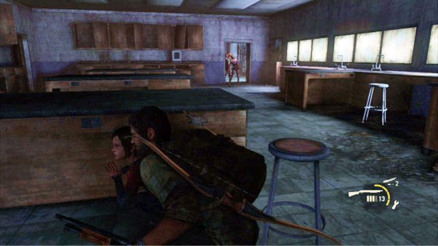 Teraz twoim celem jest drugie wejście do pomieszczenia (z prawej) - Ucieczka z budynku szkoły (mapa) | Miasteczko Billa | Solucja The Last of Us - The Last of Us - poradnik do gry