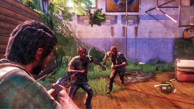 Na samym początku starcia skup się na lewym rogu lokacji - Ucieczka z budynku szkoły (mapa) | Miasteczko Billa | Solucja The Last of Us - The Last of Us - poradnik do gry