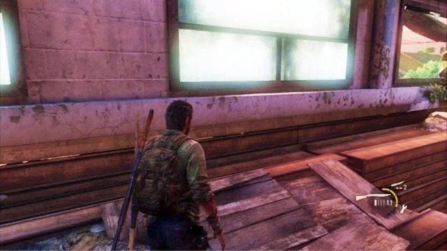 Chwilę później za twoimi plecami pojawi się trzech biegaczy - Ucieczka z budynku szkoły (mapa) | Miasteczko Billa | Solucja The Last of Us - The Last of Us - poradnik do gry