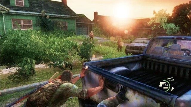 Gdy auto wyjedzie na drogę, będziesz musiał je cały czas pchać, robiąc krótkie przerwy na zabijanie nadbiegających wrogów - Ucieczka z budynku szkoły (mapa) | Miasteczko Billa | Solucja The Last of Us - The Last of Us - poradnik do gry