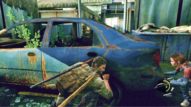 Na początku udaj się szybko na lewy kraniec lokacji i schowaj się za stojącym tam niebieskim pojazdem - Samotna i porzucona (mapa) | Pittsburgh | Solucja The Last of Us - The Last of Us - poradnik do gry