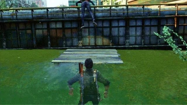 Musisz podsunąć ją Ellie, a następnie przetransportować dziewczynę do podwyższenia z długą deską - Samotna i porzucona (mapa) | Pittsburgh | Solucja The Last of Us - The Last of Us - poradnik do gry