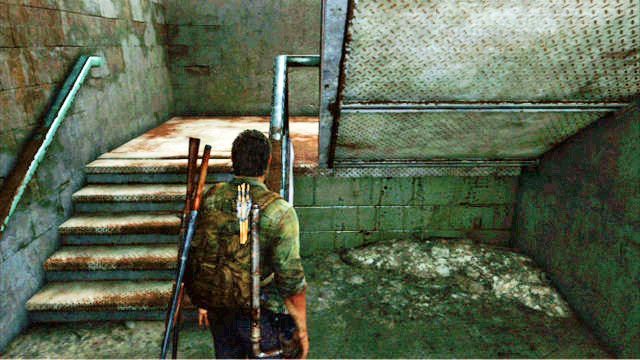 Jak tylko bandyci odjadę, kieruj się dalej w lewo, aż do krótkich schodów - Dzielnica biznesowa | Pittsburgh | Solucja The Last of Us - The Last of Us - poradnik do gry