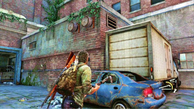 Gdy teren będzie czysty, wdrap się poziom wyżej, korzystając ze stojącego niedaleko wraku samochodu - Ucieczka z miasta | Pittsburgh | Solucja The Last of Us - The Last of Us - poradnik do gry