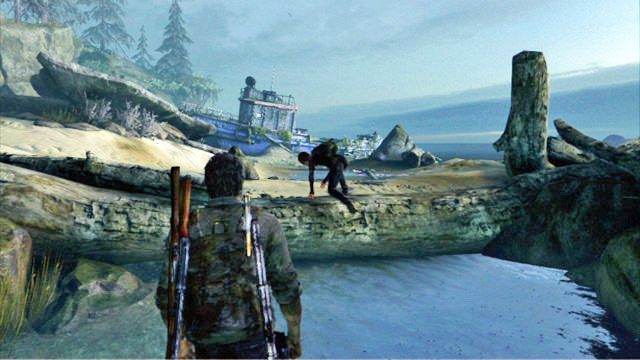 Po rozpoczęciu etapu idź cały czas prosto, trzymając się prawej strony plaży - Kanały | Przedmieścia | Solucja The Last of Us - The Last of Us - poradnik do gry