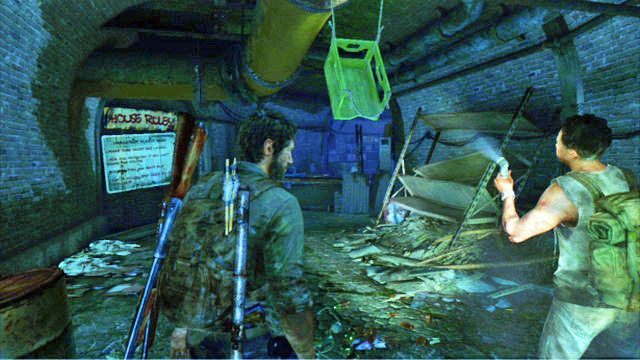 Biegnąc cały czas prosto, dotrzesz do dwuskrzydłowych drzwi - Kanały | Przedmieścia | Solucja The Last of Us - The Last of Us - poradnik do gry